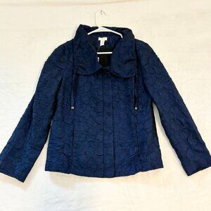 Chico's Navy Blue Textured Quilted Zip Jacket Blazer Size Small